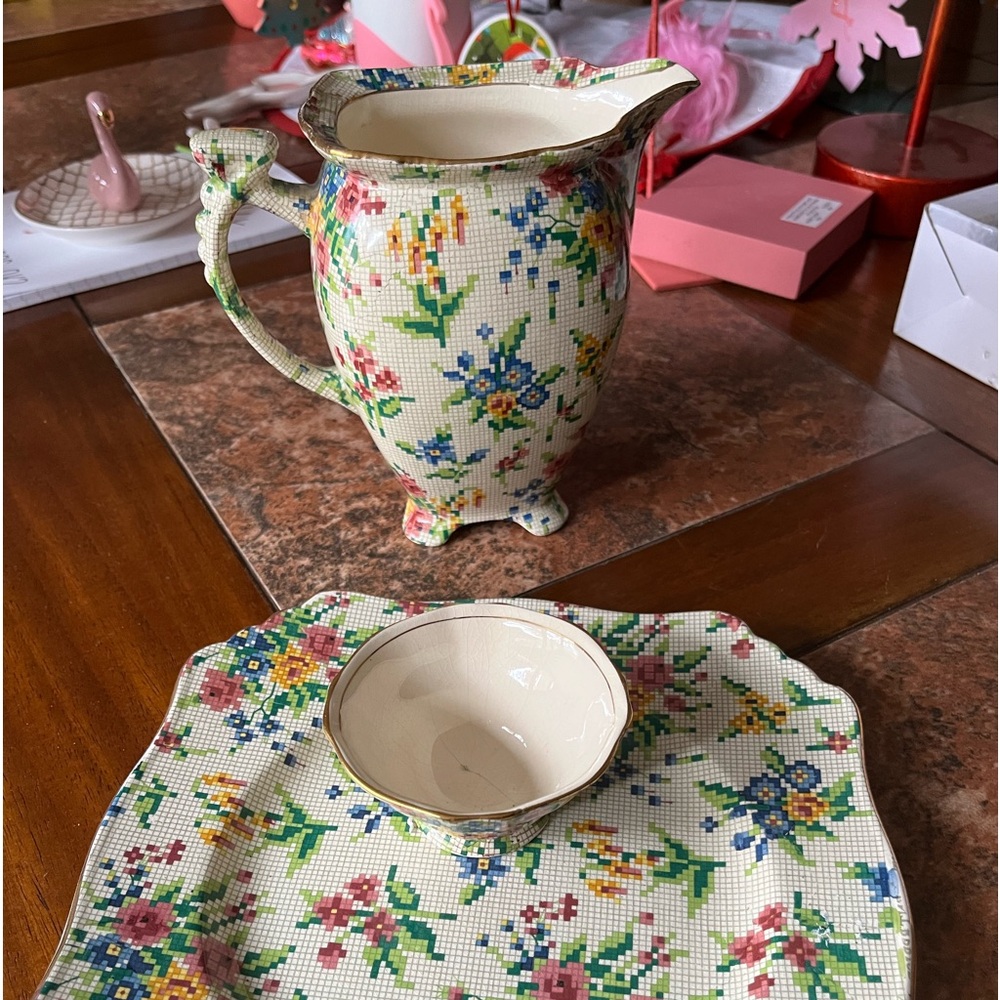 Vintage Royal Winton Queen Anne Chintz Grimwades Teapot Plate Sugar